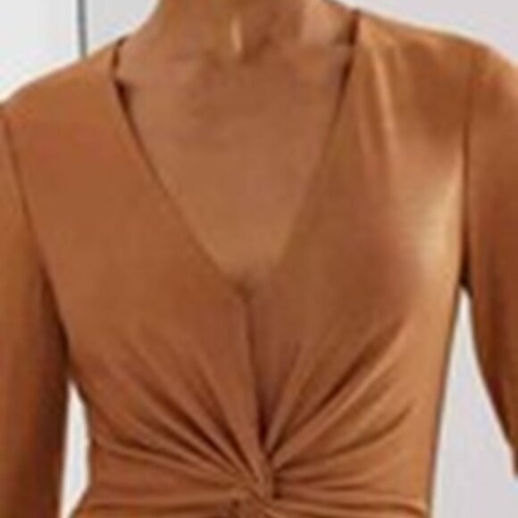 NWT Ralph Lauren Bronze Gold Women's V neck Twist Front Long sleeve Gown SZ 8 - Picture 2 of 7